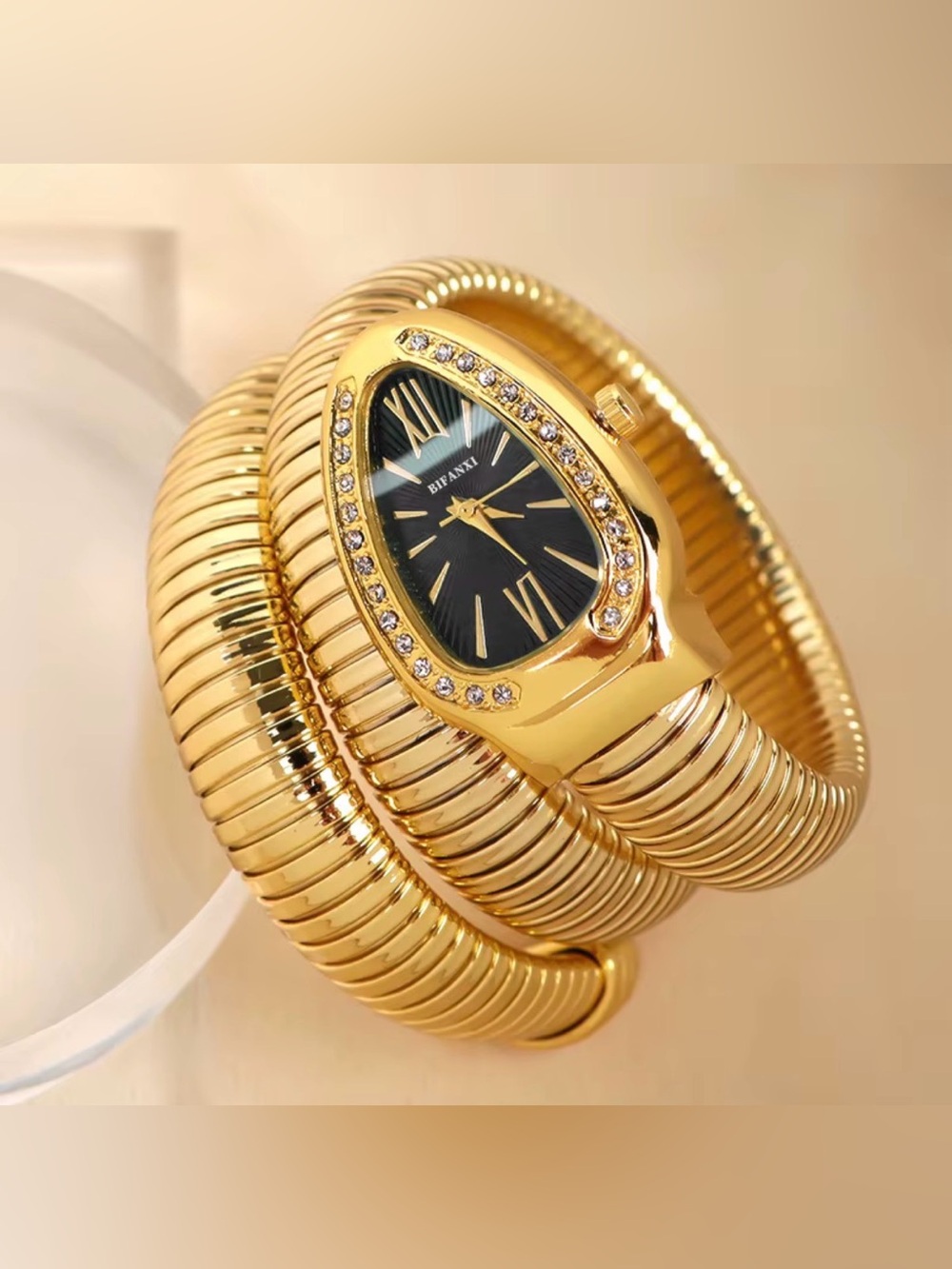 Serpenti Gold Coil Wrap Bracelet Watch with Black Dial
